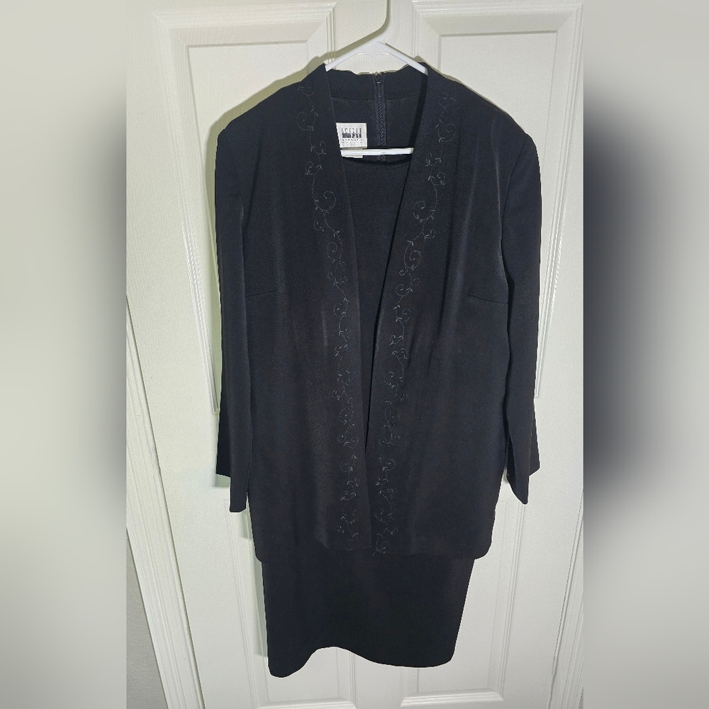 Leslie Faye Womens Black Dress and Jacket Combo 14 Petite